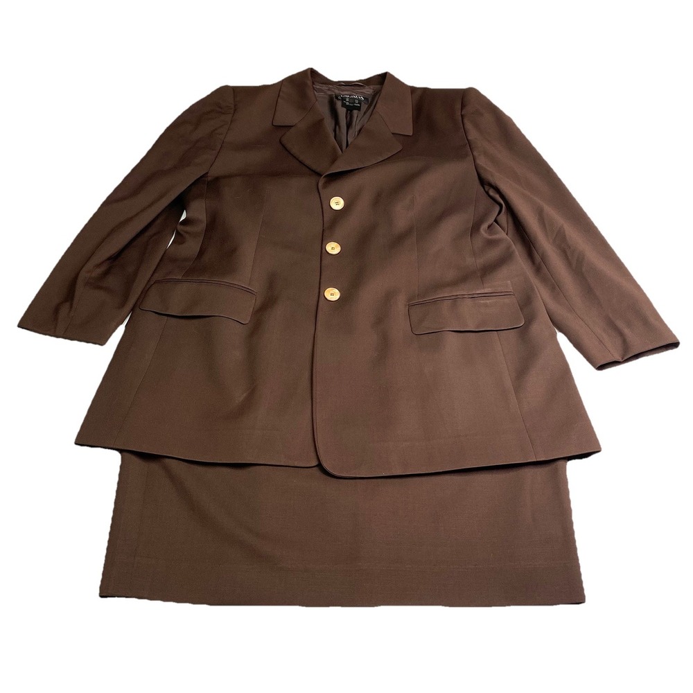 VTG Escada Margaretha Ley Brown Wool Blazer Jacket Skirt Set Sz 42/44 -12